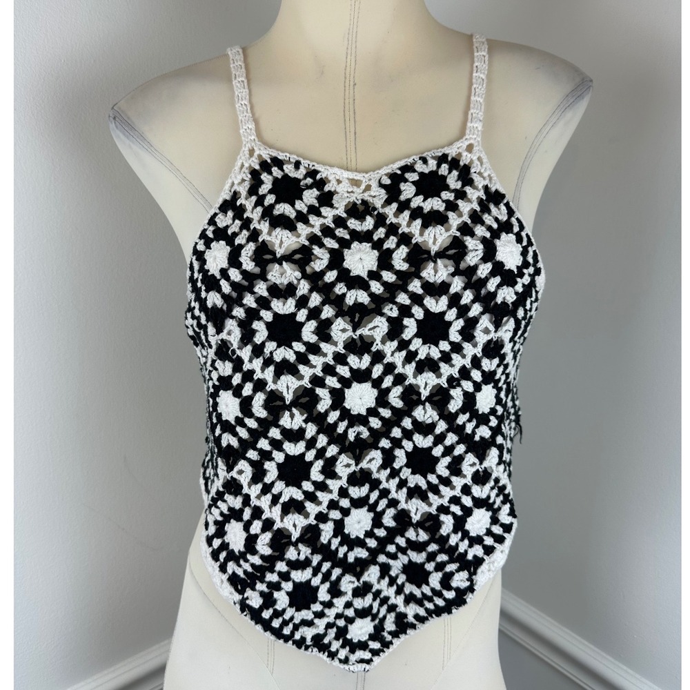AMERICAN EAGLE Black & White Crochet Crop Top Festival Granny Boho Small